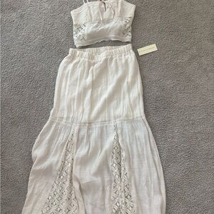 White Crochet-Trim Skirt Set - Brandy Melville